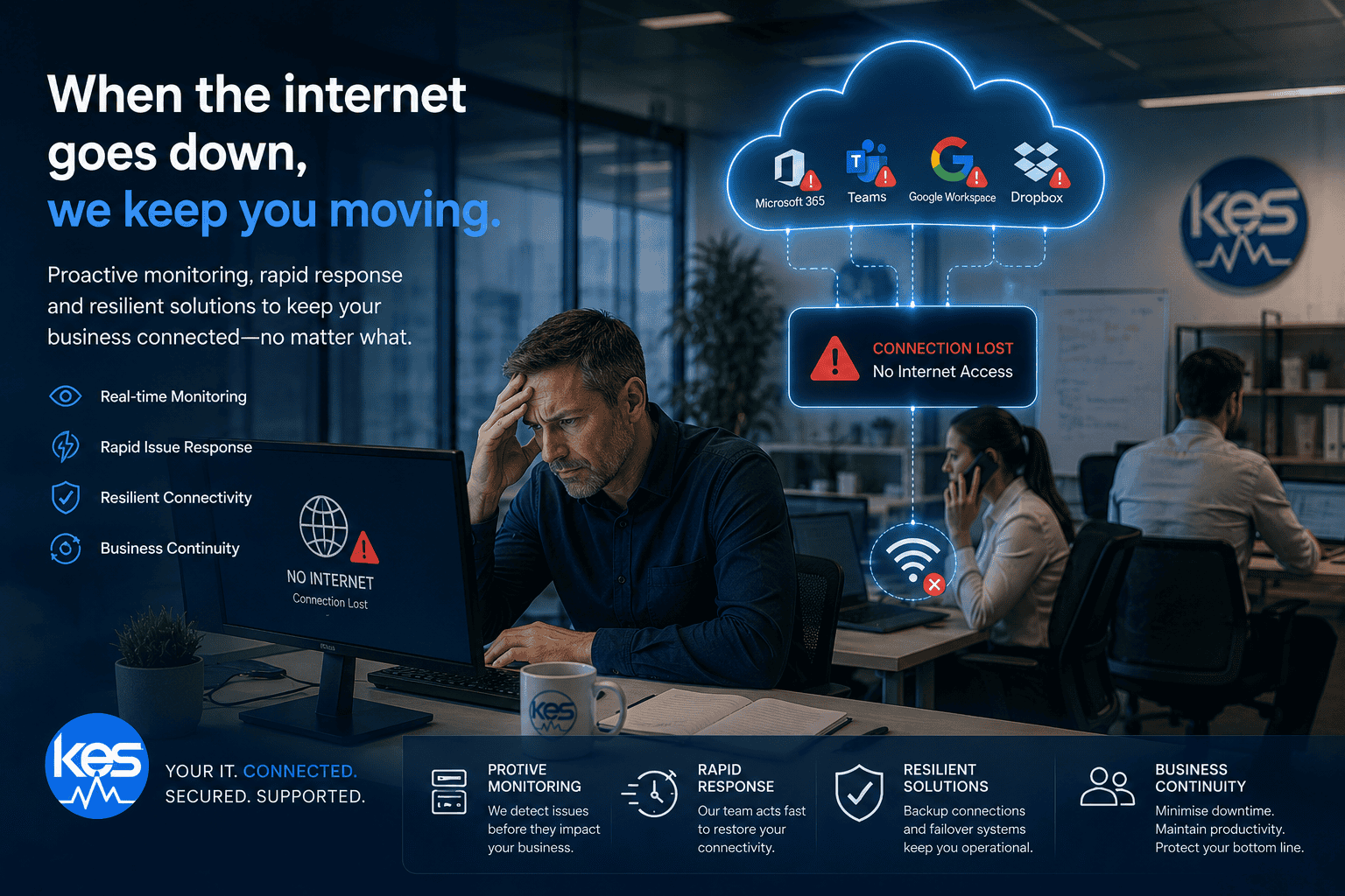 SME office experiencing internet outage affecting Microsoft 365 and cloud systems