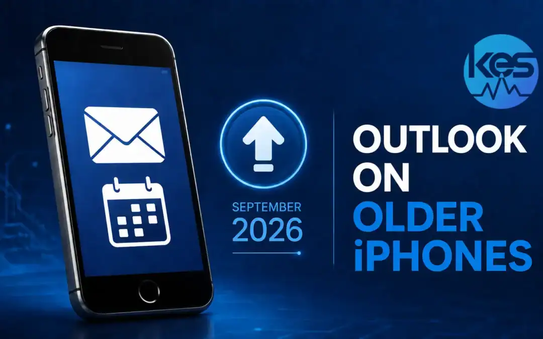 Microsoft Outlook on an older iPhone with an iOS 26 update deadline in September 2026