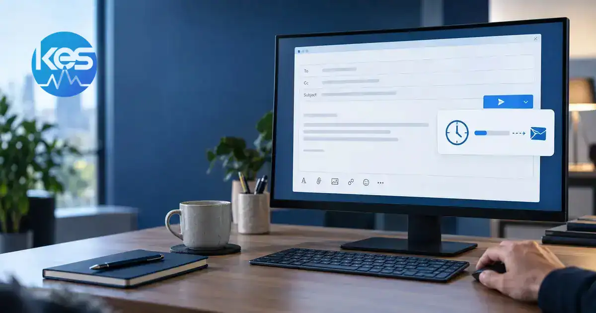 Business email held briefly before sending in a generic email application
