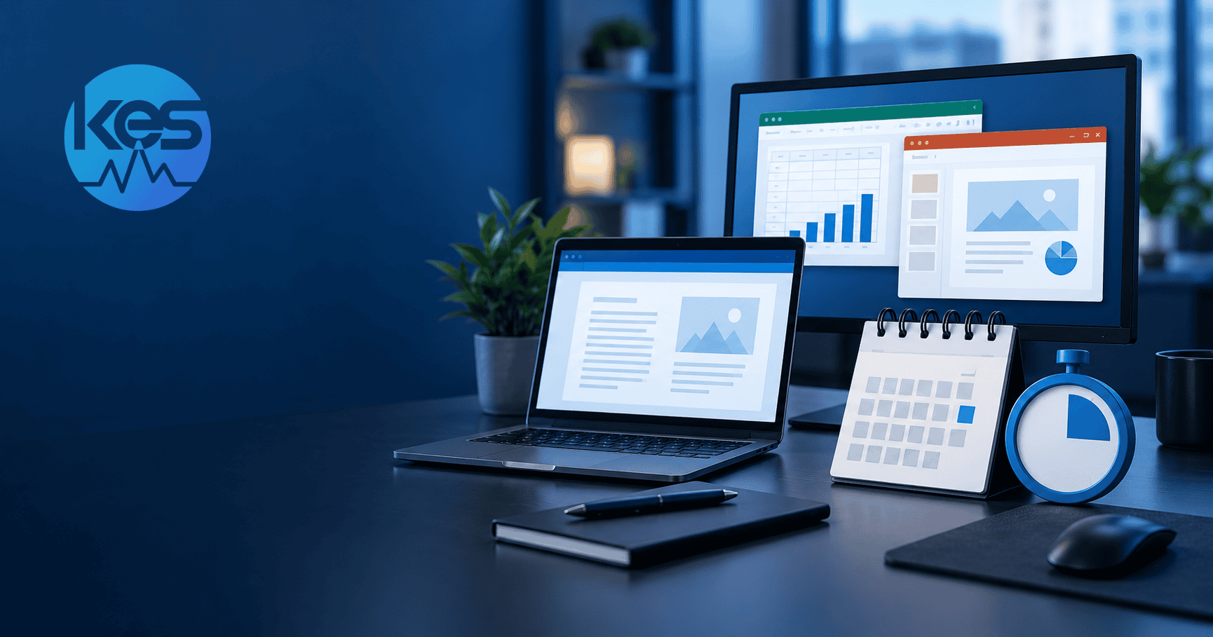 Office computers, calendar and countdown representing the October 2026 support deadline