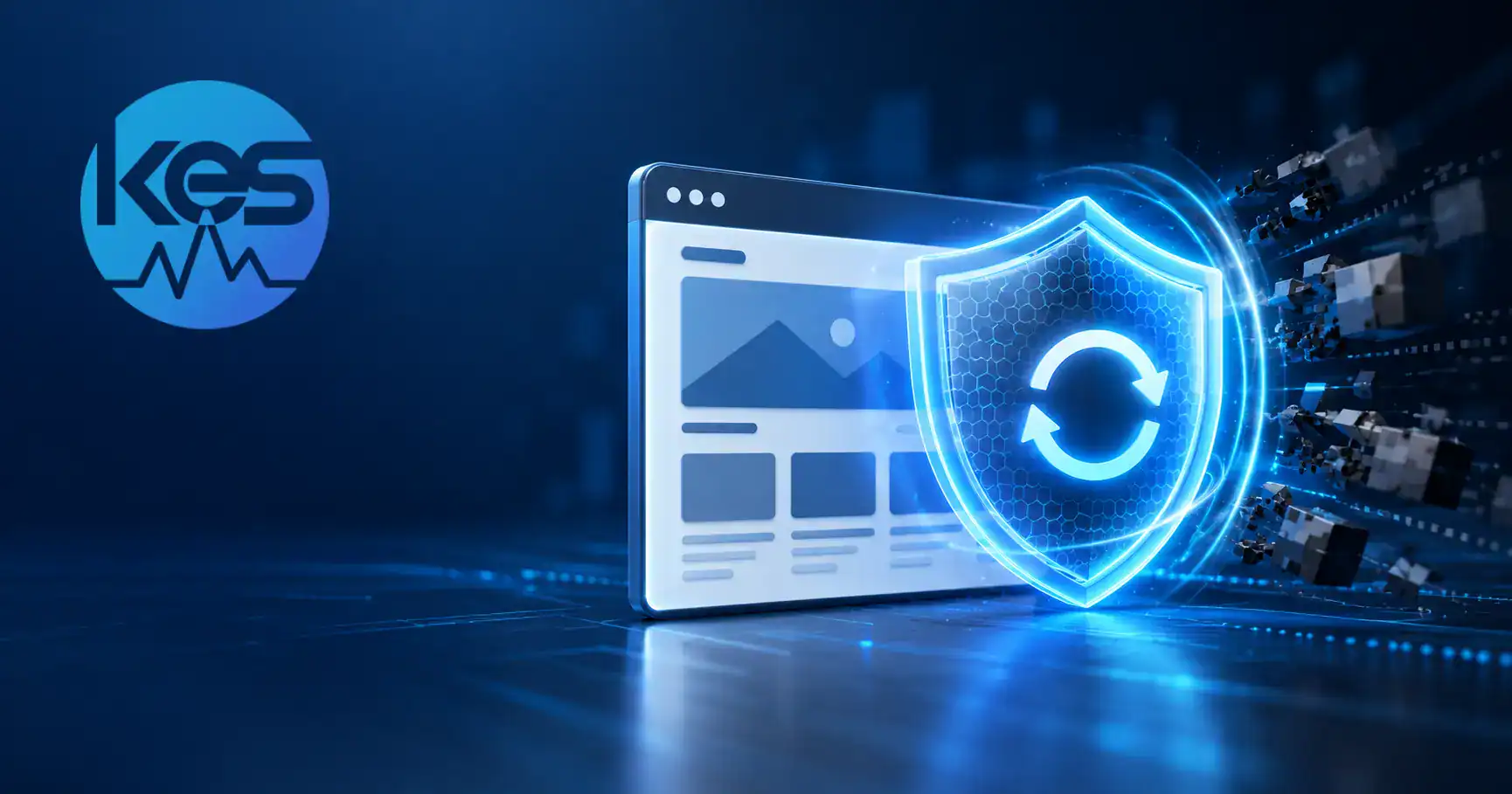 Website protected by a digital security shield during a WordPress security update