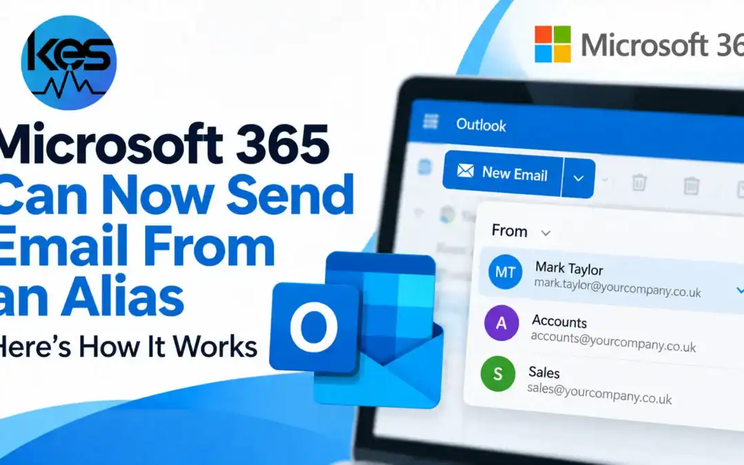 Outlook showing how to send email from an alias in Microsoft 365